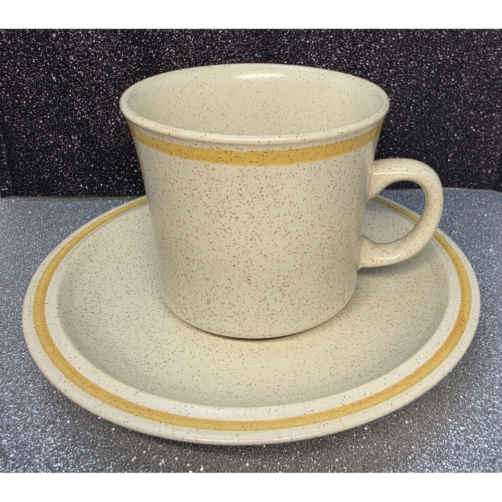 Hearthside Garden Festival Stoneware Mug & Saucer Set Japan Speckled Yellow
